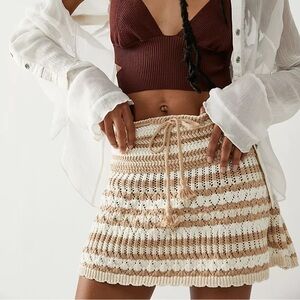 Free People Cream and Tan Crochet Mini Skirt